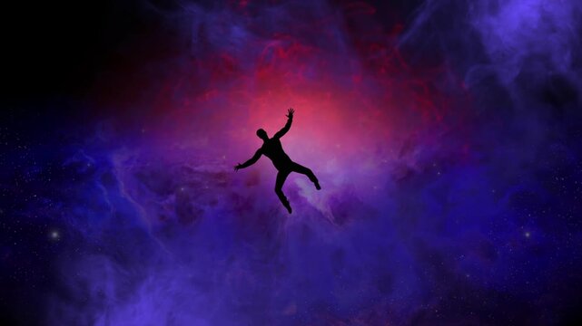 Man silhouette falling out of control  into the unknown