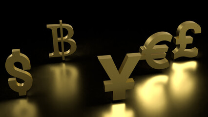 The Gold money symbol for Business concept 3d rendering.