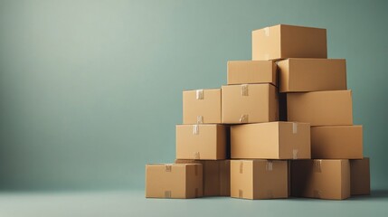 Obraz premium A stack of cardboard boxes is piled up against a wall.