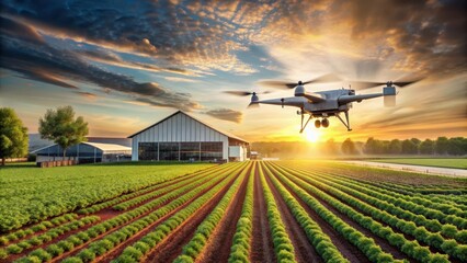 A futuristic farm with advanced drone mapping technology for agriculture, innovation, technology, agriculture