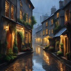 Fototapeta premium Old Street In Rainy Day