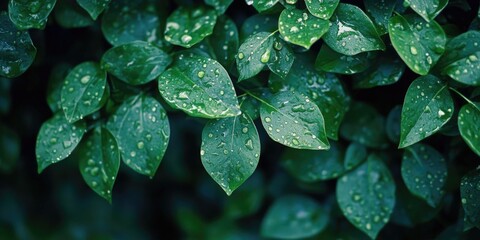 Obraz premium Droplets of Rain on Green Leaves
