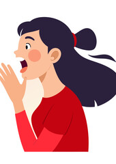 Cheerful screaming girl with blond hair in red t-shirt, vector SVG drawing