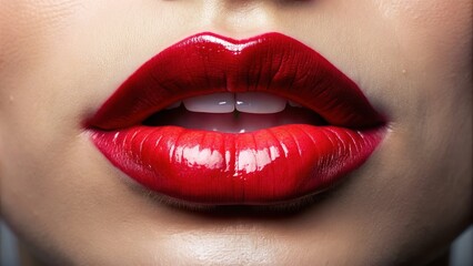 Obraz premium Sensual mouth with glossy lips and a seductive expression, sensual, lips, mouth, glossy, seductive, beauty, allure