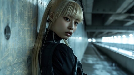 Fototapeta premium 金髪のロングポニーテールの美しい女性