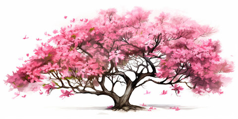 Vector watercolor blooming flower tree