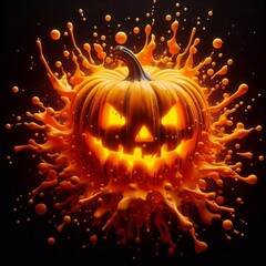 Pumpkin explosion. Halloween background.