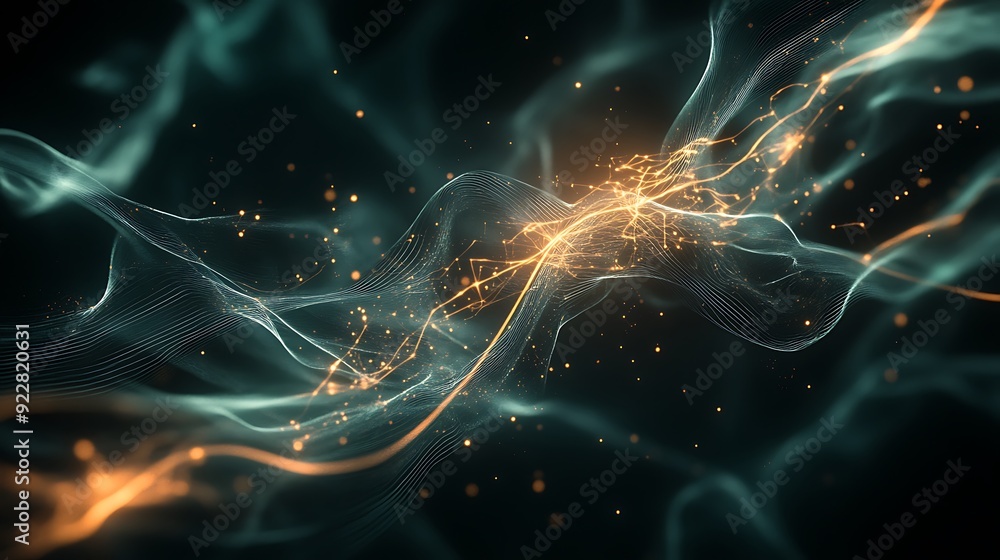 Aufkleber Abstract Visualization of AI with Swirling Lines and Digital Particles