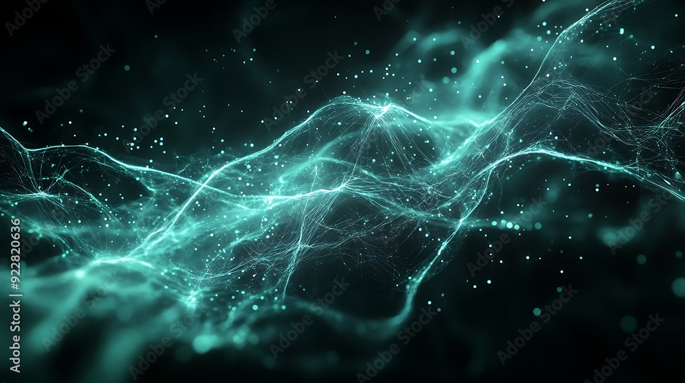 Fototapete abstract visualization of ai with swirling lines and digital particles