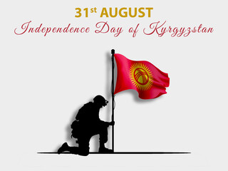 August 31, Independence day of Kyrgyzstan. Happy Independence day vector illustration. Soldier Holding Kyrgyzstan Flag. Background, silhouette, Post, Vector