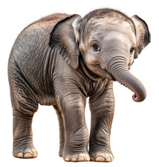 Fototapeta premium Baby elephant standing in a playful stance, cut out - stock png.