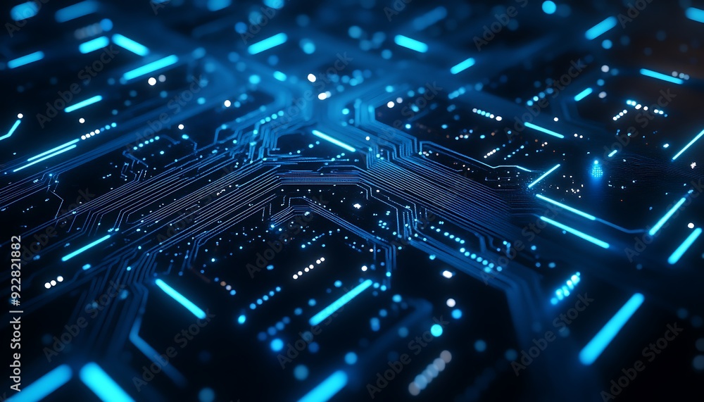 Aufkleber Abstract AI Visualization as a Glowing Circuit Board, Complex Patterns and Connections in Dark Digital Space