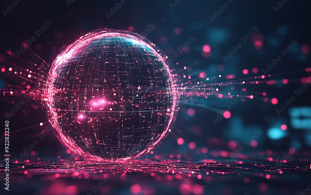 Aufkleber Abstract Glowing Sphere of Interconnected Lines and Nodes, Representing AI Neural Networks in Digital Void
