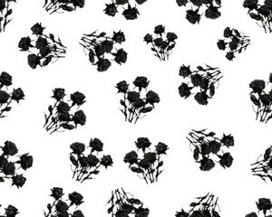 Gothic style ditsy seamless pattern with blurry peony flowers bouquet. Halloween themed graphic print for clothing, fabric, wallpaper, home decor, wrapping paper