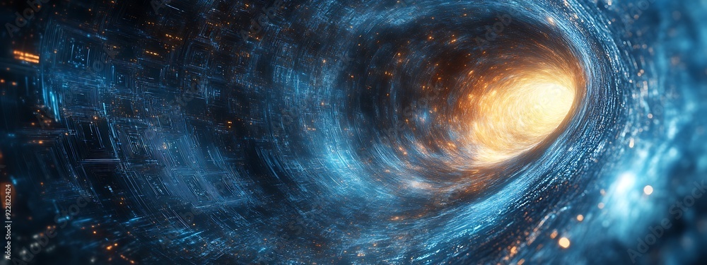 Poster Swirling Digital Maelstrom of Code and Light, Representing AI Algorithms Complexity in Cosmic Futuristic Space
