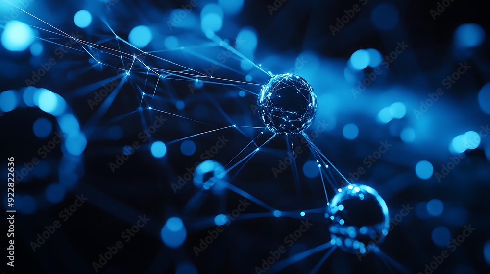Aufkleber Abstract Futuristic Representation of AI as Floating Glowing Orbs Connected by Light Streams in Digital Space