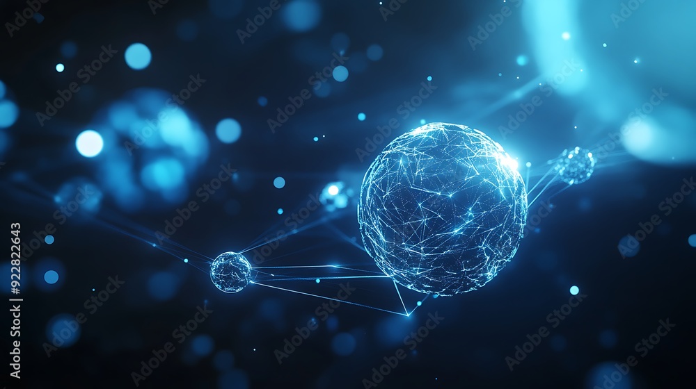 Aufkleber Abstract Futuristic Representation of AI as Floating Glowing Orbs Connected by Light Streams in Digital Space