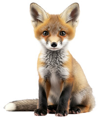 Obraz premium Young fox sitting on a plain background, cut out - stock png.