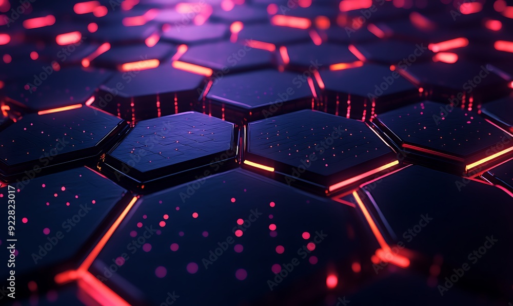 Poster Abstract Visualization of AI as Glowing Hexagons Connected by Light Pulses, Futuristic Pattern in Digital Space