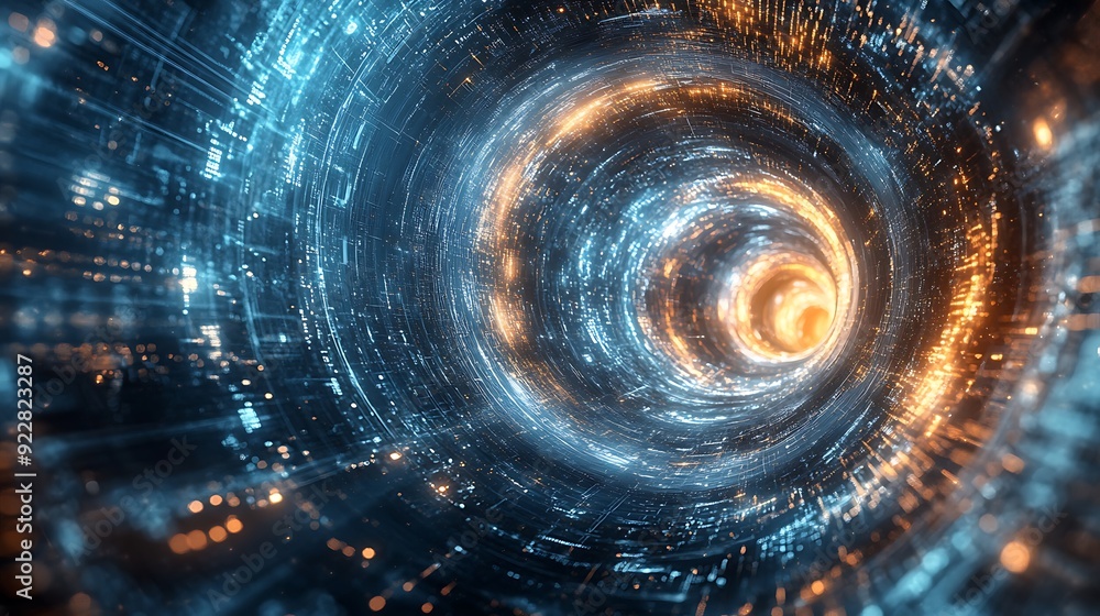 Aufkleber Swirling Digital Vortex of Code and Light, Representing AI Algorithms Complexity in Cosmic Futuristic Space