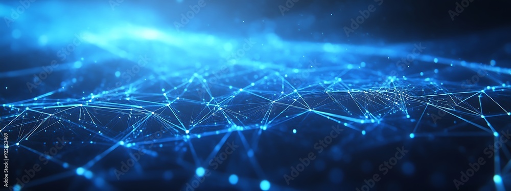 Aufkleber Abstract AI Representation as a Glowing Matrix of Interconnected Lines and Nodes, Pulsing with Light