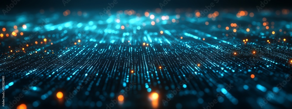 Aufkleber Abstract AI Representation as a Glowing Matrix of Interconnected Lines and Nodes, Pulsing with Light