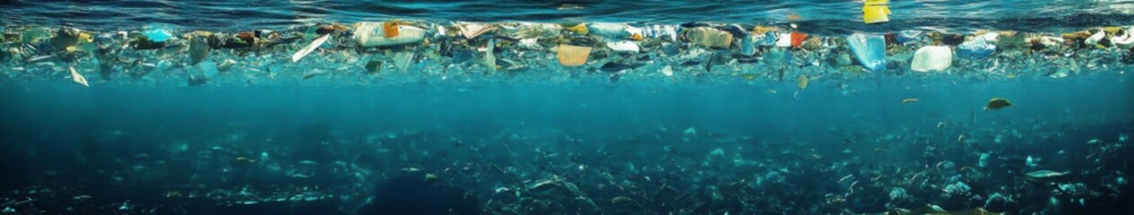 Fototapeta premium Marine Litter Parable: The Tale of Ocean Pollution and the Quest for Environmental Conservation on World Oceans Day.