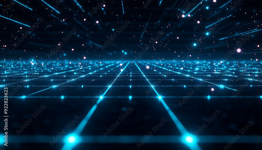 Poster Abstract Futuristic Grid of Interconnected Lights and Lines, Representing AI's Processing Power in Digital Landscape