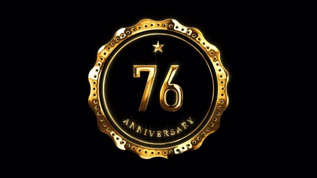 76th Anniversary Celebration. Happy 76 Years Anniversary Animation in Gold Color on the Transparent Background, Alpha Channel. Great for greetings, celebrations, events, and gifts.