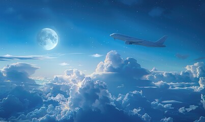 Fototapeta premium Airplane flying in the sky transportation travel vehicles with modern wing Generate AI