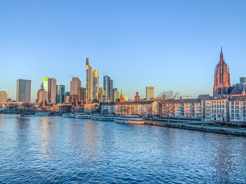 Frankfurt skyline with river Main in morning light