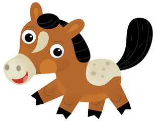 Cartoon happy farm animal horse stallion pony isolated illustration for children