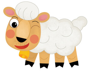 Cartoon sketch scene sheep is standing looking and smiling isolated illustration for children
