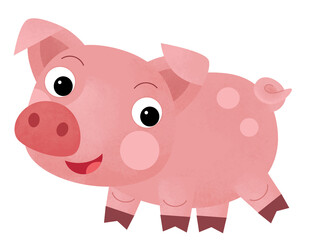 Cartoon happy scene with pig hog piggy is looking and smiling illustration for kids