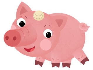 Cartoon happy scene with pig hog piggy is looking and smiling illustration for children