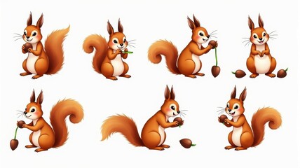 Cute Cartoon Squirrel Illustrations with Acorns â€“ Perfect for Children's Books and Nature-Themed Projects