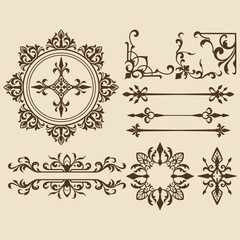 Baroque engraved. Victorian floral ornamental borders, luxury vintage decorative frame elements. Vector illustration royal set for wedding invitation and greeting cards, ornaments romantic invitations
