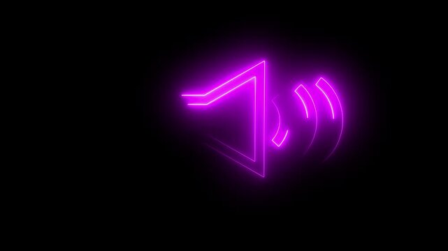 Glowing neon purple sound icon audio music speaker animation on black background.