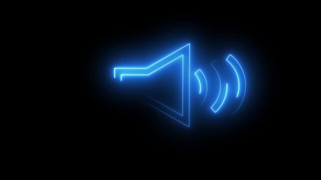 Neon glowing pink color sound icon audio music player animation on black background. 