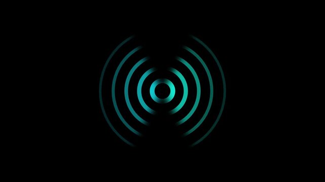 pink color radio waves diffusion. Digital radio waves on black background circle animation.