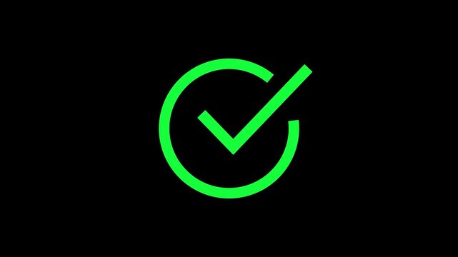Tick mark icon animation green color on background