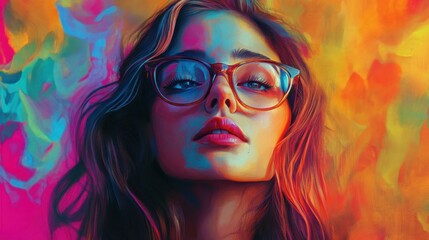 Fototapeta premium Woman with Glasses and Colorful Background.