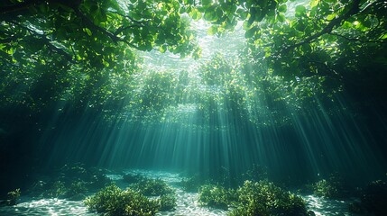 Fototapeta premium world mangrove day background concept. underwater view 