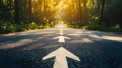 Asphalt Road Symbolism, Long, asphalted road with upward arrows. Symbolizes growth, development, success.Ideal for themes of progress, ambition, and continuous improvement.