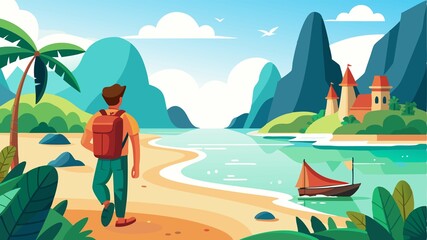 Adventure awaits on the sandy shores of Krabi. This scene depicts a traveler exploring the stunning natural landscape of Pak Bia island, highlighting the excitement and unforgettable experiences