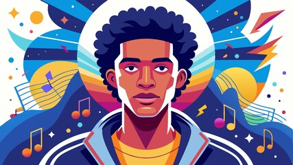 A vibrant portrait of a rising talent. This image features a young African-American artist lost in the rhythm, embodying the soul and passion that define a rising star in the music world.