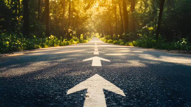 Asphalt Road Symbolism, Long, asphalted road with upward arrows. Symbolizes growth, development, success.Ideal for themes of progress, ambition, and continuous improvement.