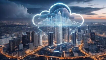 center big concept Cyber Futuristic Cloud cloud security cloud processing city Smart data technology computing digital data - Powered by Adobe