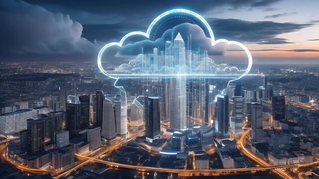 center big concept Cyber Futuristic Cloud cloud security cloud processing city Smart data technology computing digital data