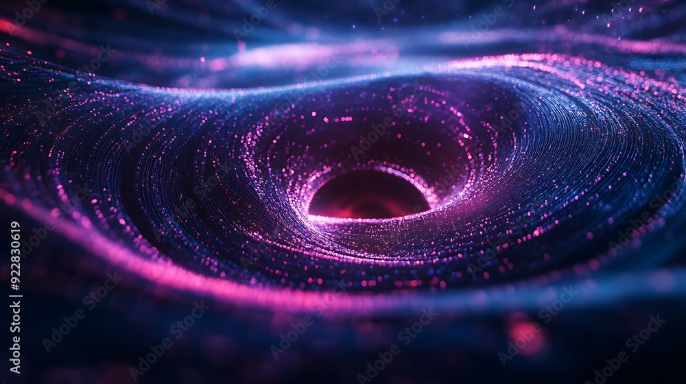 Poster swirling vortex of sound waves and light representing music flow in a 3d digital space